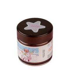 Noraneko Matcha tin by xundays with a lilac star lid and illustrated label